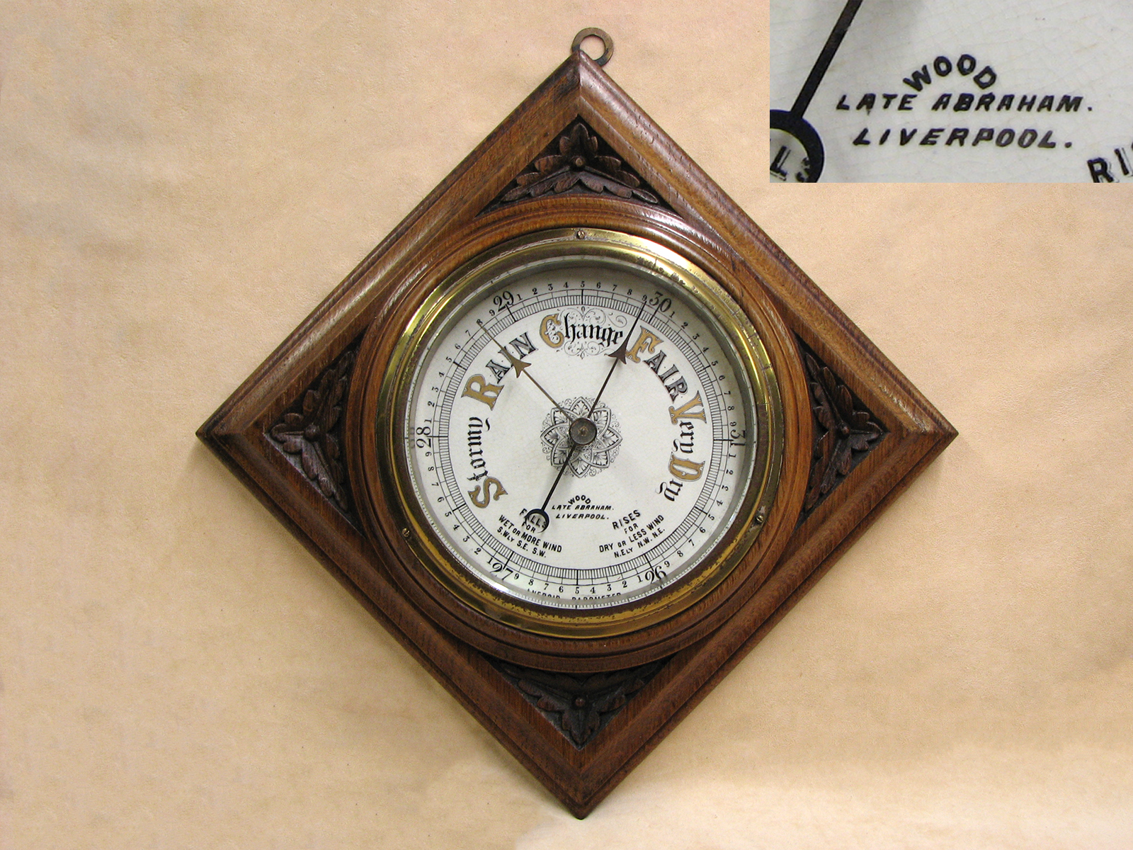 Victorian wall barometer signed Wood, Late Abraham, Liverpool, circa 1875